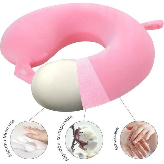 Reiskussen Nekkussen, Nekkussen van traagschuim, Steunkussen, Comfortabel voor de nek, voor reizen, auto, vliegtuig, bus (roze)
