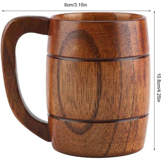 Houten beker, drinkbeker bierpul houten bierpul natuurlijke houten bierpul retro grote capaciteit theewater klassieke houten beker met handvat