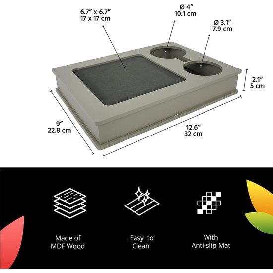 Tafel voor bank, bank, bed, tv en schootblad om te dineren met EVA-onderstel en 2 bekerhouders. afstandsbediening en houder voor mobiele telefoon. Armsteun organisator.