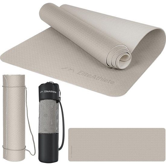 Yogamat, sportmat, fitnessmat, gevoerd en antislip, voor fitness, pilates, yogamat, 183 cm x 61 cm x 0,6 cm, trainingsmat inclusief transportband + tas