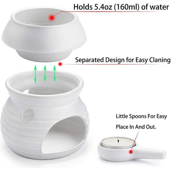 Geurlamp van keramiek met kandelaar, theelichthouder, kalebasse, aromalamp, geurlicht, aromabrander voor geurolie en geurwas, wit