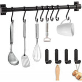 Haaklijst keuken, zelfklevende keukenhakenlijst met 8 beweegbare haken, ruimtebesparende gebruiksvoorwerpenhouder zonder boren, wand-accessoirehanger voor keuken, badkamer, slaapkamer (zwart)