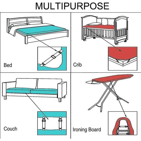 12 stuks bedlakenspanners, elastische hoeslakenspanners, verstelbare hoeslakenhouder, wit, lakenspanner met metalen clips voor laken, matras, strijkplank of bank