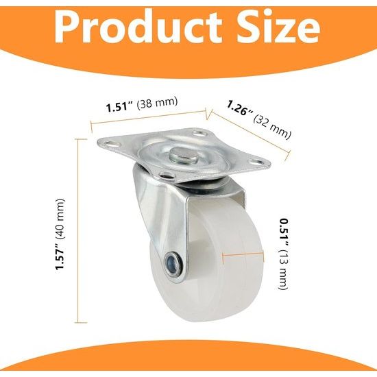 16 stuks zwenkwielen zonder rem, meubelwielen, zwenkwielen, 40 mm, 360 graden draaibaar, meubelwielen, klein met 64 schroeven en 1 schroevendraaier voor meubels, gereedschapskist en
