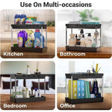 Gootsteenorganizer, keukenkastorganizer met roestvrijstalen buis, 2 stuks onder gootsteenplank, onderkastorganizer met 4 haken, keukenplank voor keuken, badkamer, kast, tafelblad -