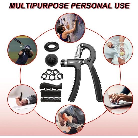 Handtrainer, vingertrainer, set van 5, onderarm-handtrainer, vingeroefening, verstelbare grijper voor het herstel van blessures en spieropbouw