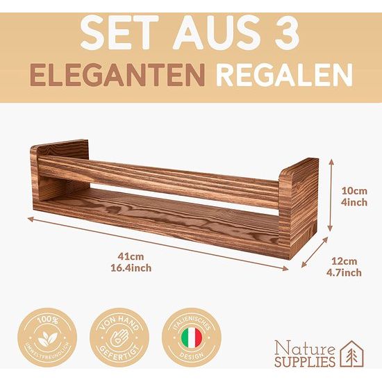 Set van 3 massief houten wandplanken - Kinderkamer - Ideaal voor boeken en speelgoed