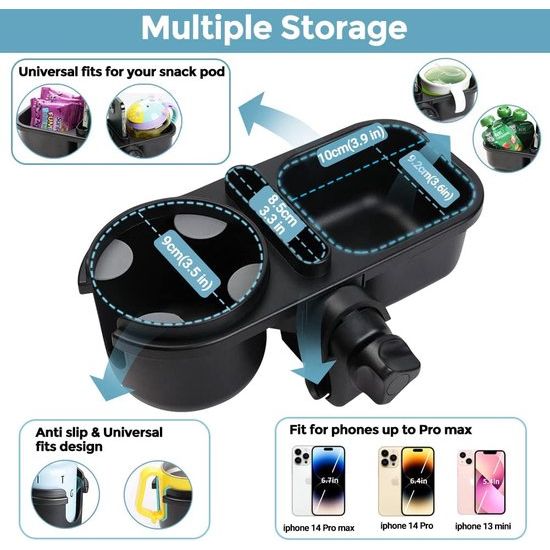 Drankhouder, kinderwagen met opbergdoos en smartphonehouder, universele flessenhouder voor fiets, 360° rotatie, bekerhouder voor elektrische scooter, winkelwagen, rolstoel, rollator, babyzitje