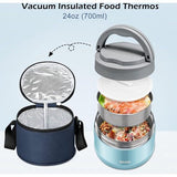 Thermische container voor voedsel 700 ml, roestvrijstalen warmhoudcontainer met lepel, thermische lunchbox, warmhouddoos met brede mond, voedselcontainer, lekvrij voor soepen, pap, babypap, blauw