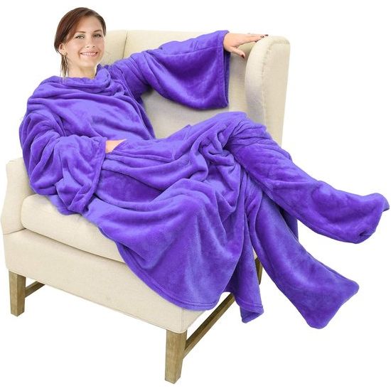 TV-deken, knuffeldeken met mouwen en voeten, professionele full-body knuffeldeken om aan te trekken, wollen winterdeken voor volwassenen, vrouwen en mannen, als cadeau, 190 x 135 cm, rood plaid