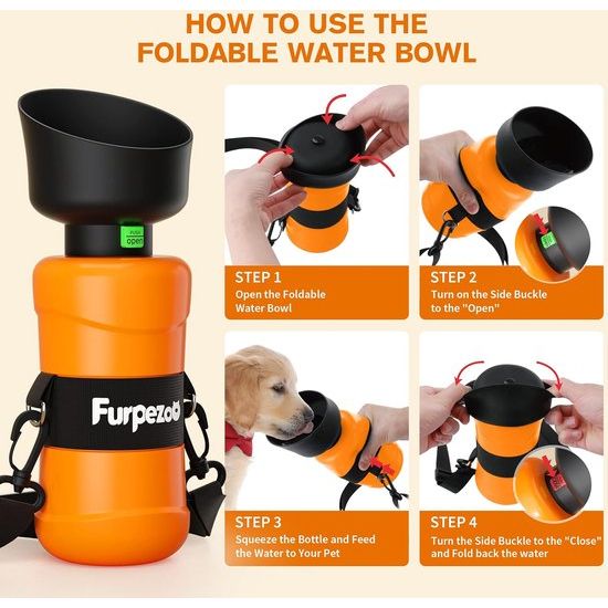 Hondenwaterfles 800 ml, opvouwbare waterfles voor honden en katten, lichtgewicht waterdispenser voor huisdieren voor buiten wandelen, wandelen, reizen, oranje