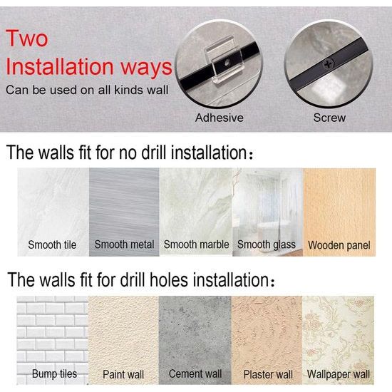 Douche- en badrekje, 2 grotere doucheplanken, 2 zeepschaalhouders en 8 haken aan de rand