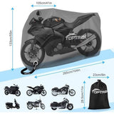 Motorcycle Cover with Sealing Adhesive XXXL, 210D Oxford Fabric Motorcycle Tarpaulin, Waterproof, Breathable, Outdoor Motorcycle Garage, Black (265 x 105 x 133 cm)