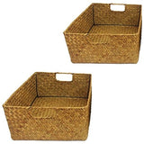 Zeegras Opbergmand met handvat Handgemaakte Opbergmand Patchwork Rotan Zeegras Buikstro Tuin Bloempot Wasmand