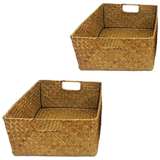 Zeegras Opbergmand met handvat Handgemaakte Opbergmand Patchwork Rotan Zeegras Buikstro Tuin Bloempot Wasmand