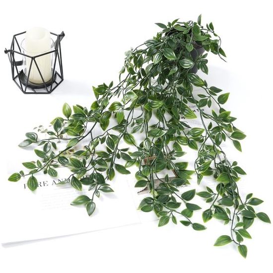 1 stuk kunsthangplanten, mandalabladeren met potten, 50 cm lang, onderhoudsvrije kunstplanten, wijnstok voor tuin, binnen en buiten