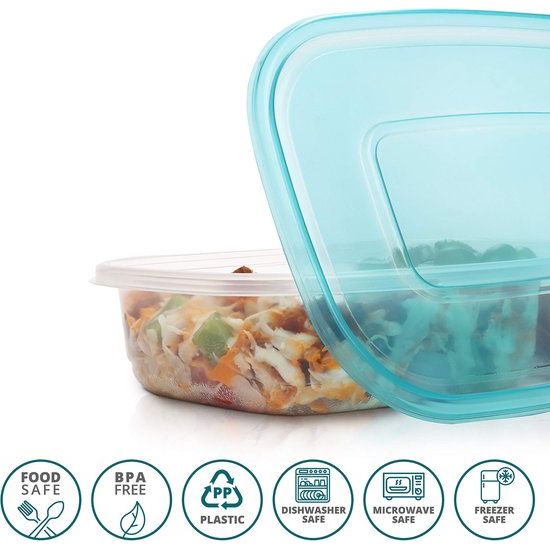 Belle Vous 10Pak Helder Herbruikbaar Plastic Voedsel Containers met 3 Vakken en Deksel - Lekbestendig, BPA Vrije Opslag Bakjes - Magnetron, Diepvries & Vaatwasser Bestendig - Meal Prep Lunchboxes