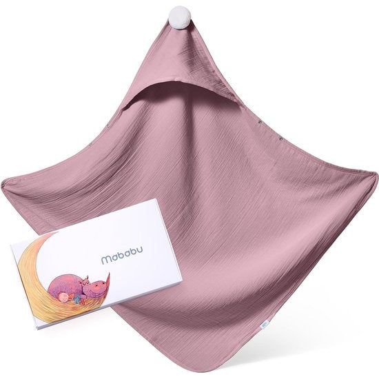 Capuchonhanddoek voor baby's, 100% mousseline biologisch katoen, GOTS babyhanddoek met capuchon, 75 x 75 cm, badhanddoek baby met capuchon, babyhanddoek, cadeau voor de geboorte