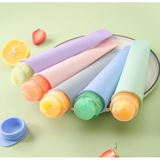 Siliconen 8 stuks ijsvormen ijslolly siliconen mal ijshoorntjes ijsvormen waterijs met deksel, waterijsvormen zakken herbruikbare ijslollyvorm voor waterijs