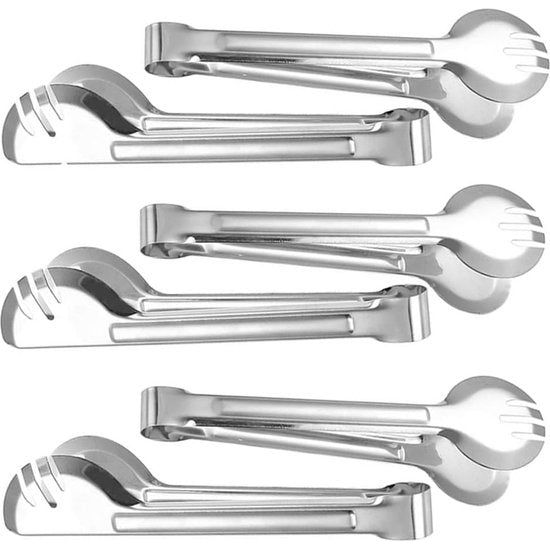 6 stuks veilige stalen serveangen, 9 inch (22.7 cm) voedsel verdeelang vorrecht buffet tang vork, voor servers, koken, salade, grillen, cake, brood