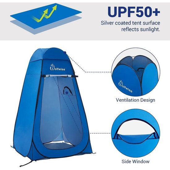 pop-up omkleedtent, toilettent, douchetent voor op de camping, mobiel voor buiten, draagbare tent ten behoeve van privacy, blauw