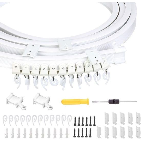 SUNYOK - 91-delige set gordijnrails, 3,5 meter - buigbaar en flexibel, gebogen gordijnrail - plafondrail met witte gordijnhaken