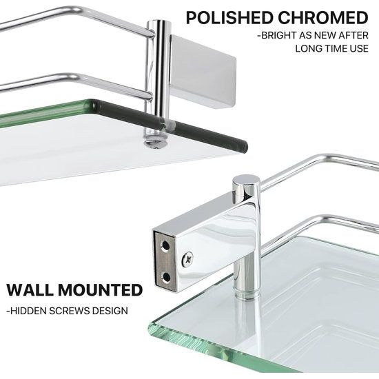 Doucheplank, chroom, glazen rek, roestvrij staal, douchemand, shampoohouder voor douche, badkamerrek voor badkamer en keuken, 500 mm x 130 mm x 66 mm