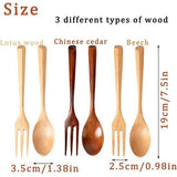 Pak van 6 houten bestekvorkenlepels, kleine vorkenlepels hout, houten keukengerei in Janpanese stijl, cakelepel en vorkset, dessertvorken en lepels, voor keuken thuis restaurant buiten