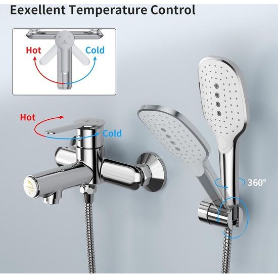 Badkraan met handdouche, kraanbad met drukschakelaar, ééngreepsmengkraan, bad van messing, chroombadkraan met 3 functies, mengkraan, douchemengkraan voor badkamer