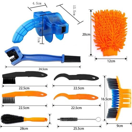 Fietsreinigingsborstelset, fietsreinigingsborstelgereedschap, fietsreinigingsborstel, gereedschap, fietskettingreiniger, reinigingsset