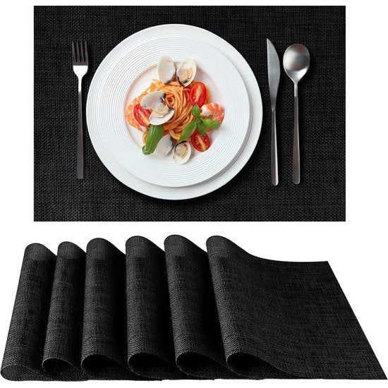 Loco Bird Placemats, set van 6, zwart, 44 x 32 cm, afwasbaar, van pvc, hittebestendige tafelonderlegger, placemats