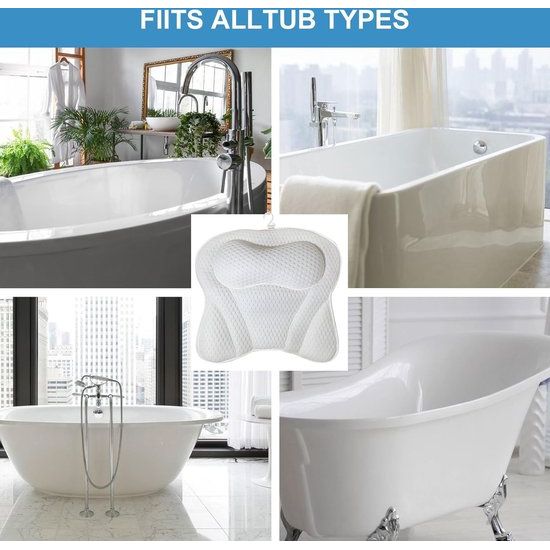 Badkussen, hoofdsteunbad met 4D Air Mesh-technologie, badkussen nekkussen met 6 zuignappen, comfortbadkussen voor hoofd, nek, schouders, rug voor home spa, wit