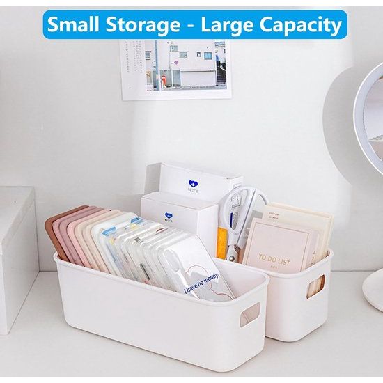 10 stuks opbergdozen kunststof witte kleine opbergmand dozen met handgrepen strakke opbergdoos manden opslag voor keuken badkamer plank plastic doos