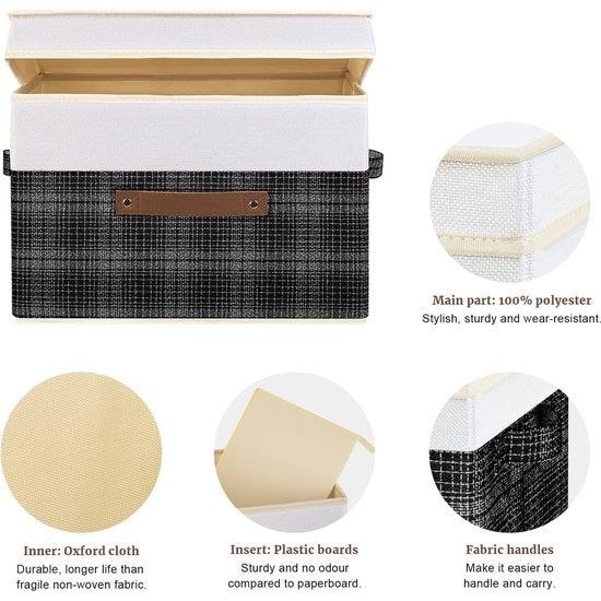 Opvouwbare opbergdozen met deksel, opbergdozen met deksel voor het organiseren van de kledingkast, opbergdozen voor documenten, speelgoed, 3 stuks, zwart