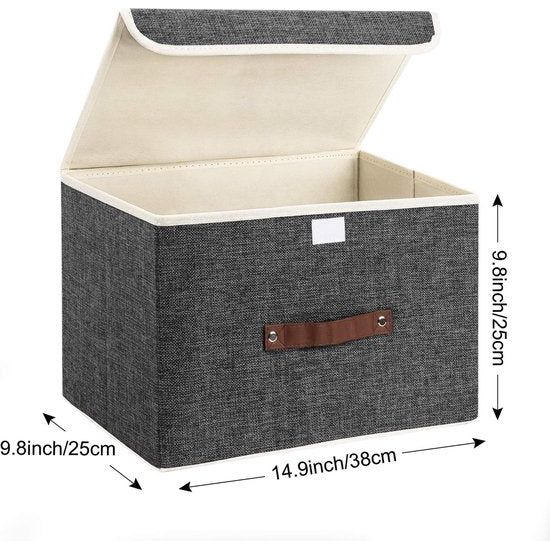 Opvouwbare Opbergbox Met Deksel Stoffen Wasbare Krat Opberger Met Deksel 38x25x25cm 2-Delig Zwart