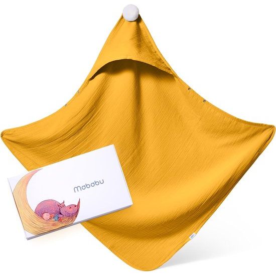 Capuchonhanddoek voor baby's, 100% mousseline biologisch katoen, GOTS babyhanddoek met capuchon, 75 x 75 cm, badhanddoek baby met capuchon, babyhanddoek, cadeau voor de geboorte