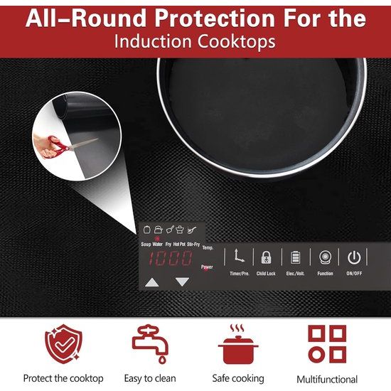 54 x 90 cm grote inductiekookplaat, beschermmat, siliconen inductie, kookplaat, hittebestendig, warmte-isolerende pad voor inductiekookplaat, multifunctionele siliconenmat
