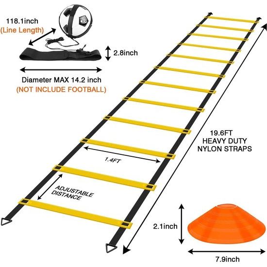 oetbal, speed & behendigheid, trainingsladder, premium behendigheidsladder en kegel, weerstand parachute, metalen nagels & draagtas, trainingsriem, sportarmband