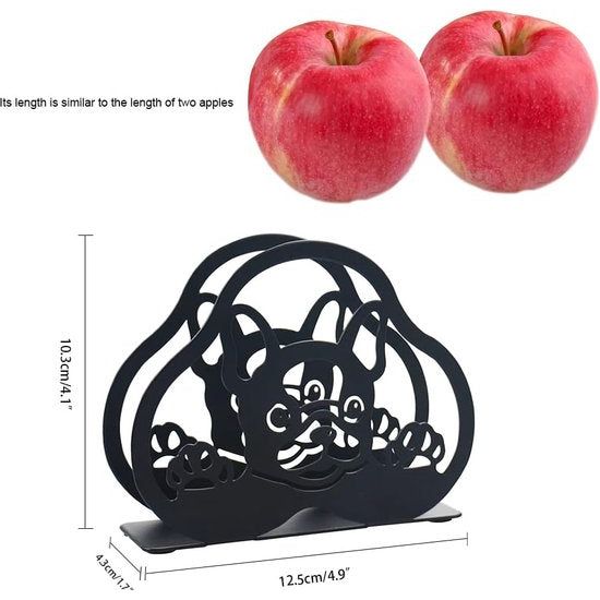Leuke servethouder voor tafel, kantoor, keuken en thuis (Bulldog, metaal, zwart)