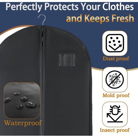 Premium kledingtas 60 x 120 cm, materiaaldikte 120 GSM, kreukvrij, ademende pakkentas, gemakkelijk mee te nemen, opvouwbare reiskledinghoes, voor pakken, jurken, jassen, avondjurken, kledingtassen, lang