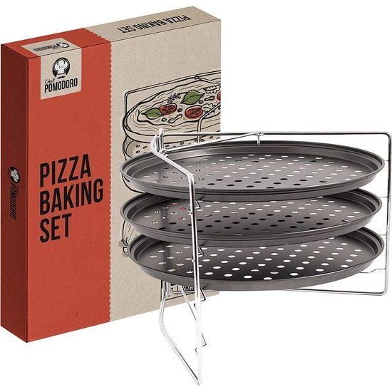 Pizzablech â Pizzablech Rund â Pizza Blech â 3er Set - antihaft gelochte Pizzapfanne aus Karbonstahl, Pizzablech Rund 28 cm