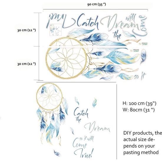 Dream Catcher Quotes Muurstickers Kleurrijke Veren Wall Art Slaapkamer Woonkamer Home Decor
