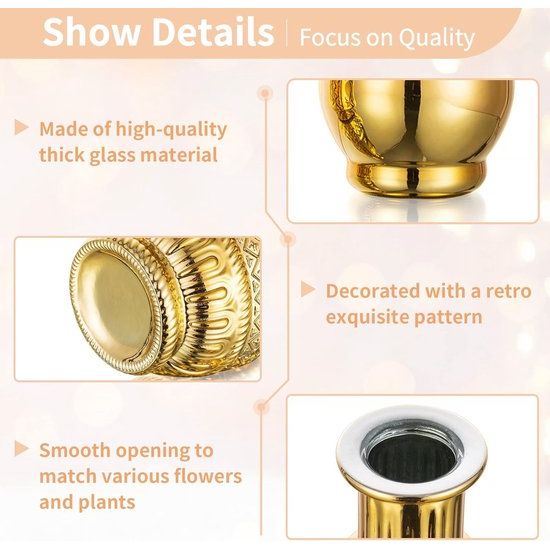 Glazen vaas, goud, 10 stuks, kleine vazen voor bruiloftstafel, middenstukken, gouden mini-vintage orchidee, bloemenvaas, decoratief voor verjaardagsfeestje, babyshower, receptie na woonkamerdecoratie