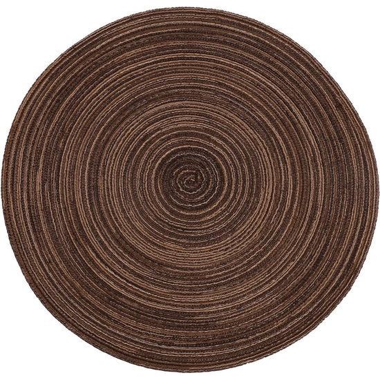 Place Mat, ronde vorm Crossweave Woven placemat set van 6 (rond, bruin)