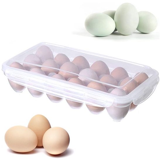 Kunststof eierbox voor 18 eieren, draagbare eierdoos, koelkast, herbruikbare eierhouder, opbergdoos, kan worden gebruikt voor het bewaren van de koelkast, bescherming en vers houden van eieren