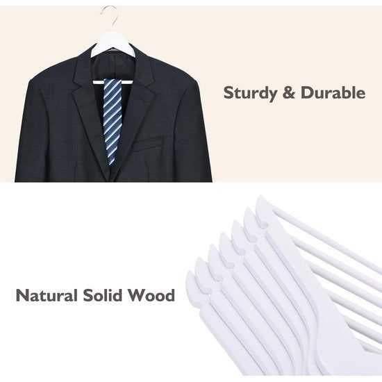 Kleerhangers van hout, 20 stuks, glad oppervlak, wit, 360 graden draaibaar en schoolterinkepingen, sterk en dun houten kleerhangers, geschikt voor volwassenen, 43,5 cm lang