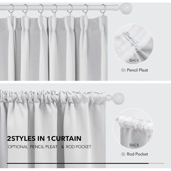 Verduisteringsgordijn met plooiband, 180x140