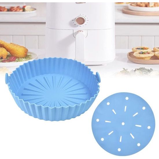 2 stuks siliconen pot voor airfryer, heteluchtfriteuse, mand, siliconen, diameter 22 cm, herbruikbaar, universele airfryer-mand, anti-aanbaklaag, voor oven, magnetron, cakevorm