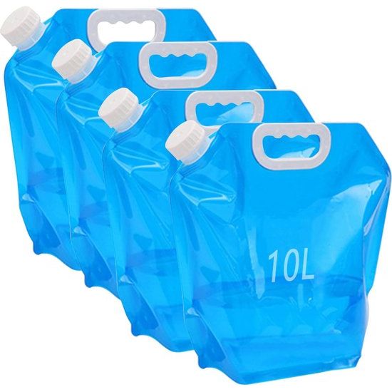 4 stuks 10 l opvouwbare waterjerrycans met dicht deksel, flexibele waterjerrycan, 10 liter, BPA-vrij, voor outdoor en camping