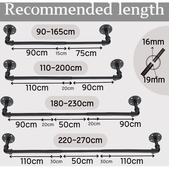 2 Stücke Gardinenstange Ausziehbar Vorhangstange Schwarz Vorhangstange Deckenmontage Curtain Rod für Schlafzimmer Fenster Küche (Schwarz 115-200cm, 19mm Durchmesser)